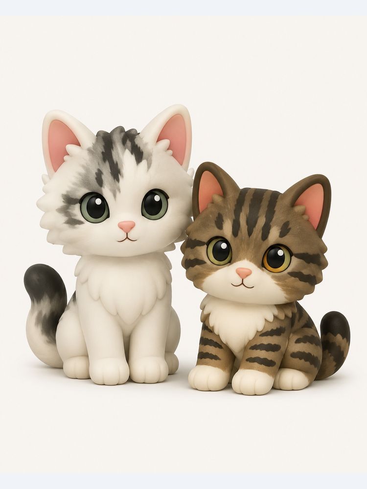 Preview render of the two kittens sitting side by side as one piece